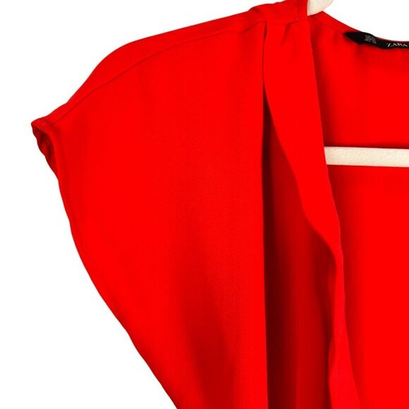 2/$30 Zara Red Side Wrap Cap Sleeve Midi Dress XSmall - Picture 3 of 9